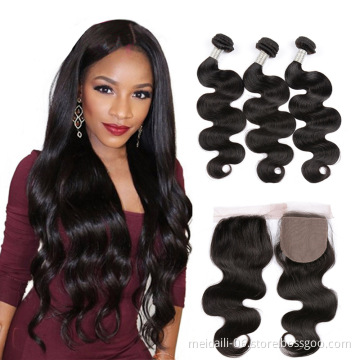 Unprocessed virgin 3 bundles of malaysian body wave hair with closure 100 remy human hair
